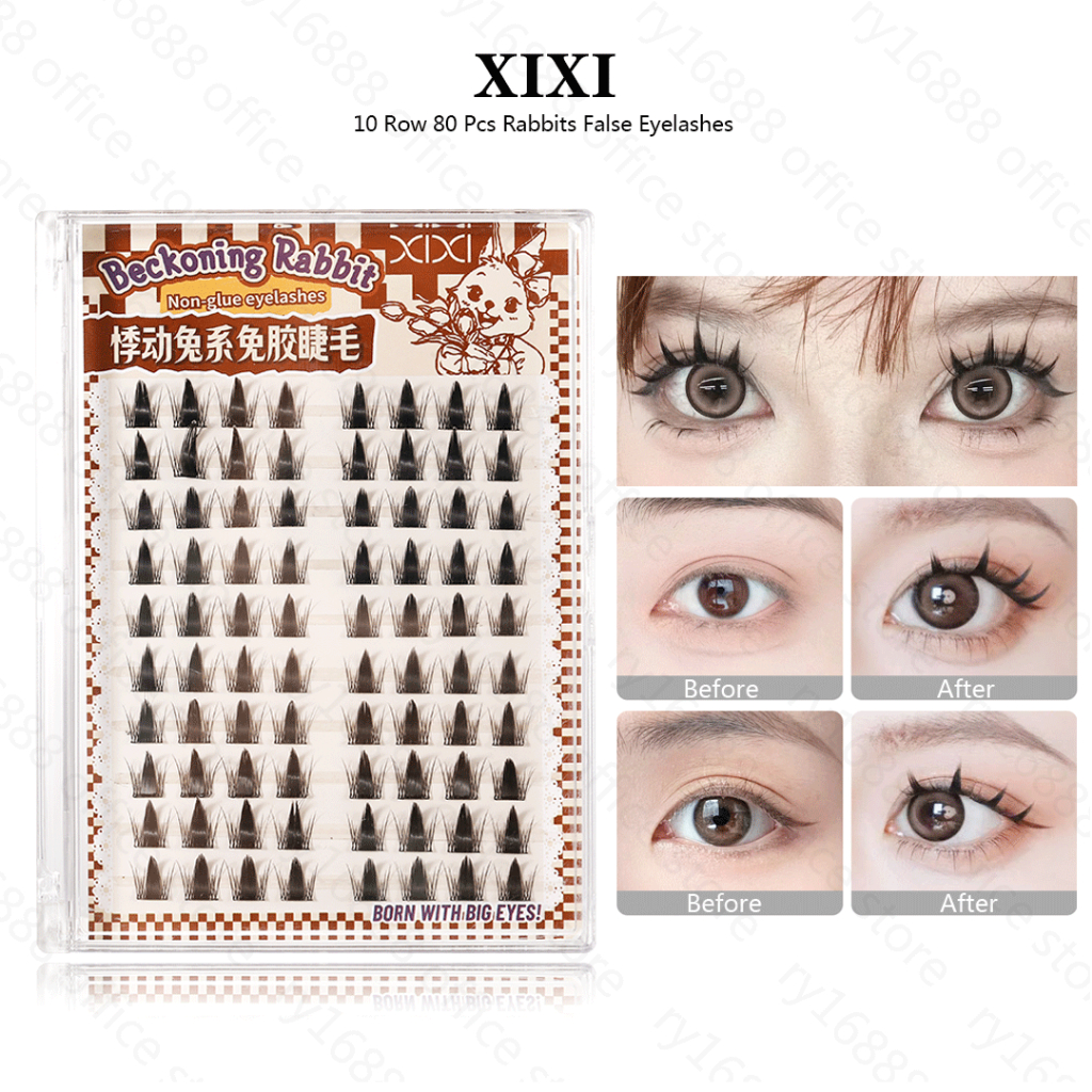 10 แถว 80 ชิ้นขนตาปลอมแบบมีกาวในตัว XIXI กระต่าย Series ธรรมชาติ Curling ขนตาหนาเครื่องมือความงาม JM-30