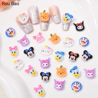 Rou Bao 50 ชิ้นเล็บการ์ตูน Series Kuromi Kitty Mickey น่ารักเรซิ่นเล็บ Art DIY Charms ตกแต่ง