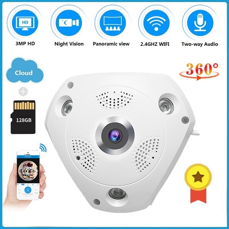 กล้องรักษาความปลอดภัยแบบไร้สาย 360 องศา ดูออนไลน์ผ่านแอพ ควบคุมจากระยะไกลได้, P2P, เชื่อมต่อได้ทั้งไวไฟและแลน