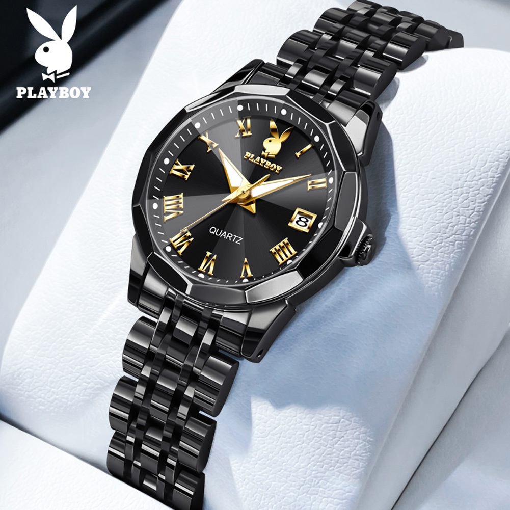 PLAYBOY นาฬิกาข้อมือผู้หญิง กันน้ำ 100% สายสเตนเลส นาฬิกาผู้หญิง สีขาว สีดำ ทอง เงิน แฟชั่น 3502