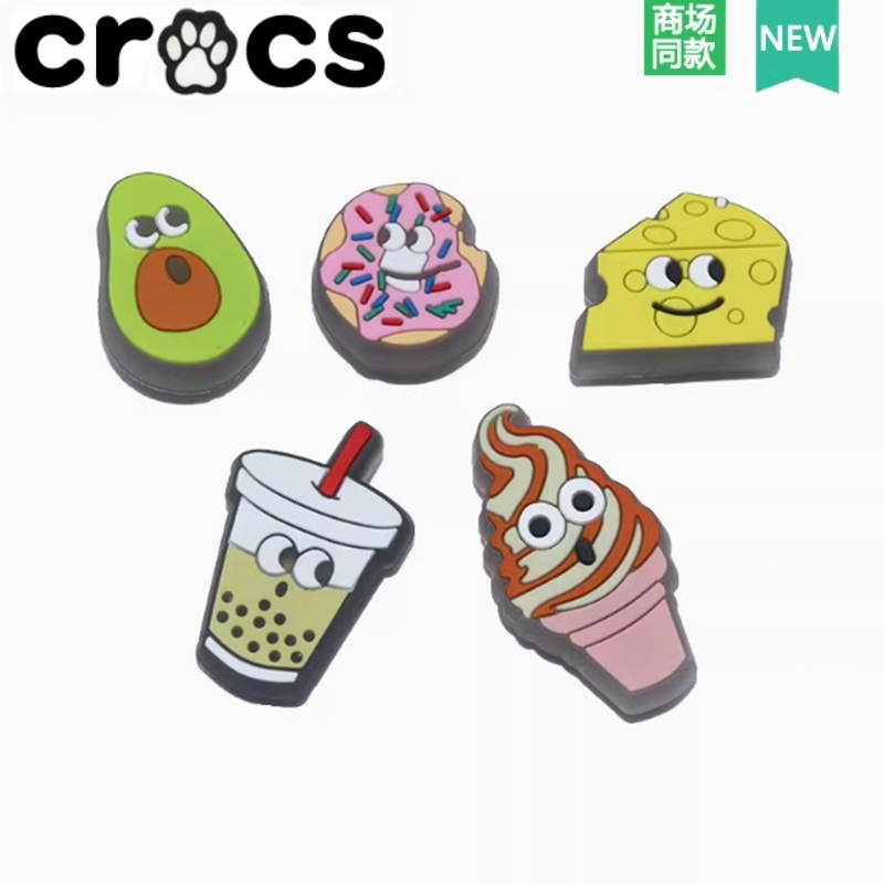 รองเท้า Crocs ดอกไม้รองเท้ารูของแท้ตกแต่งหัวเข็มขัดรองเท้าการ์ด Luo Chi Zhibixing การ์ตูนสไตล์ใหม่อาหารห้าชิ้นชุด