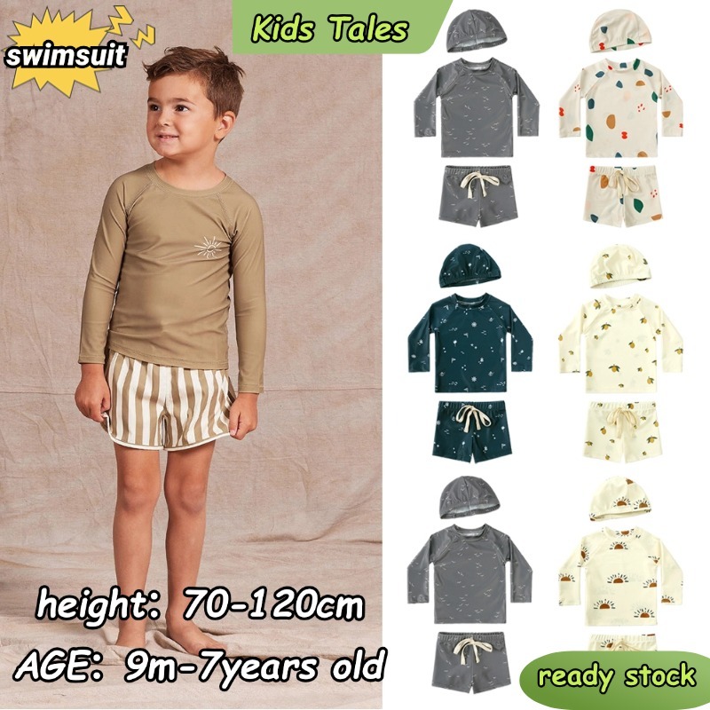 นิทานเด็ก 3PCS Ready Stock ชุดว่ายน้ําสําหรับเด็ก ชุดว่ายน้ํา ชุดชุดว่ายน้ําเด็กแขนยาว ครีมกันแดดแห้งเร็ว