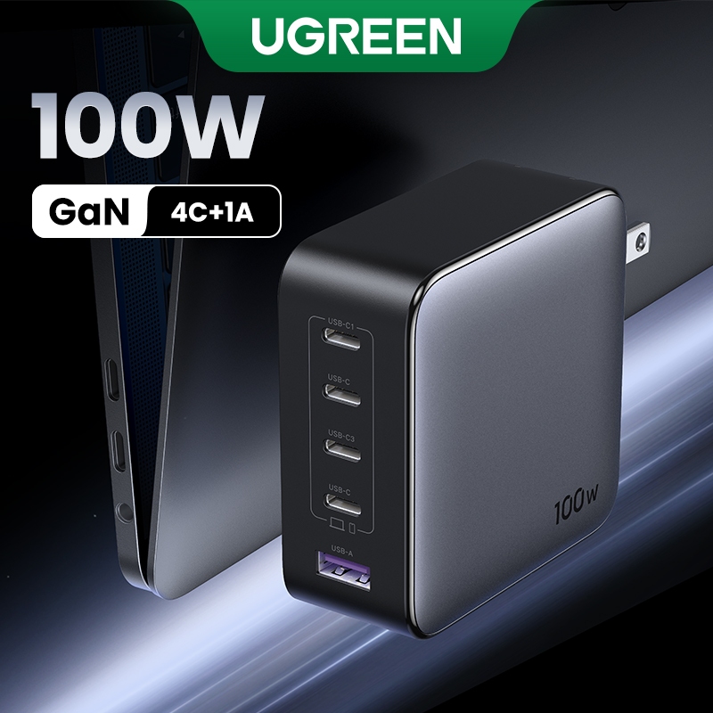 Ugreen 100W USB C Charger Nexode 5-Port GaN พับขนาดกะทัดรัด Fast Wall Charger Power Adapter สําหรับ MacBook Pro/Air iPad Pro iPhone 16Pro Max 15 Pro Galaxy S24 Ultra