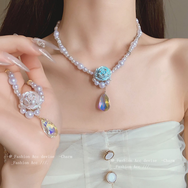 เพชรลดลงดอกไม้สร้อยคอมุกเทียมความรู้สึกอาวุโสฝรั่งเศสกระดูกไหปลาร้าโซ่หวานนางฟ้าสุดทุกอย่างปกขายส่ง