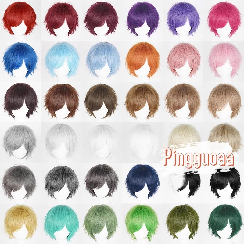 【Manmei】30CM Universal Fluffy Upturned Short Wig Practice Hand Heat Resistant Synthetic Hair Cosplay Wigs