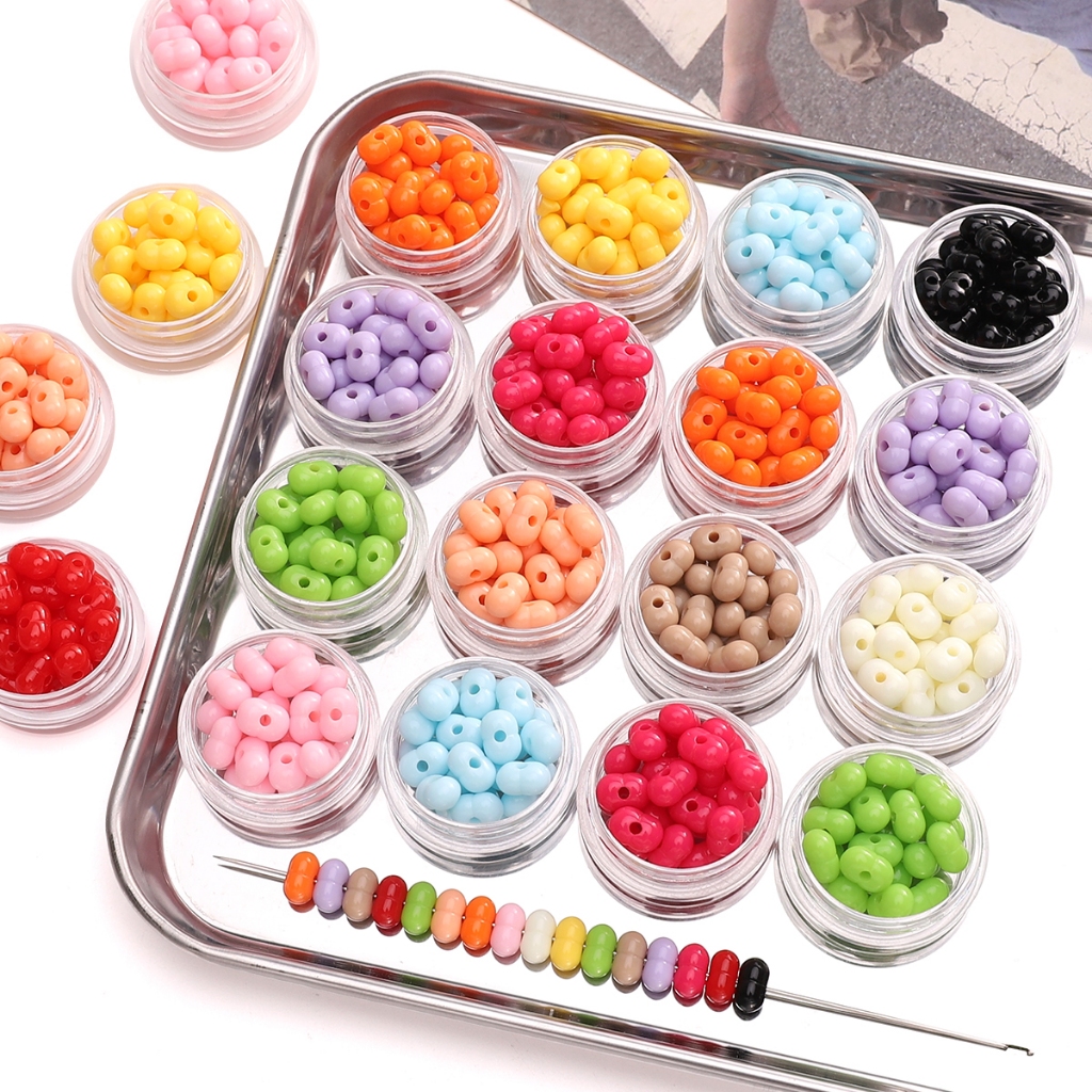 [8X5 มม.] สีทึบลูกปัดถั่วลิสงสร้อยข้อมือสร้อยคอถั่วถั่วลิสง DIY Handmade Nut อุปกรณ์เสริม