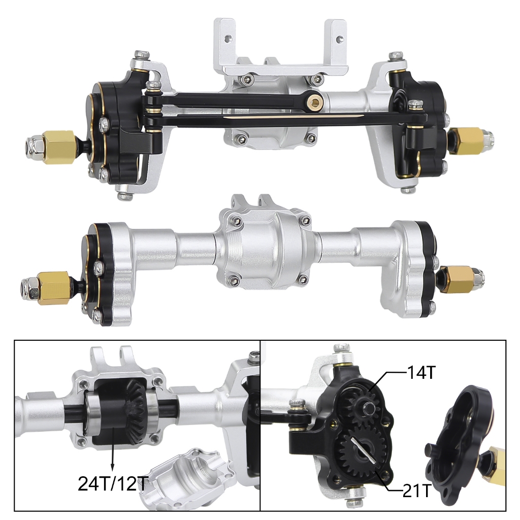 อลูมิเนียมด้านหน้าด้านหลัง Portal Axle ชุด + ทองเหลือง Knuckle สําหรับ FMS FCX24 Power Wagon K5 FCX1