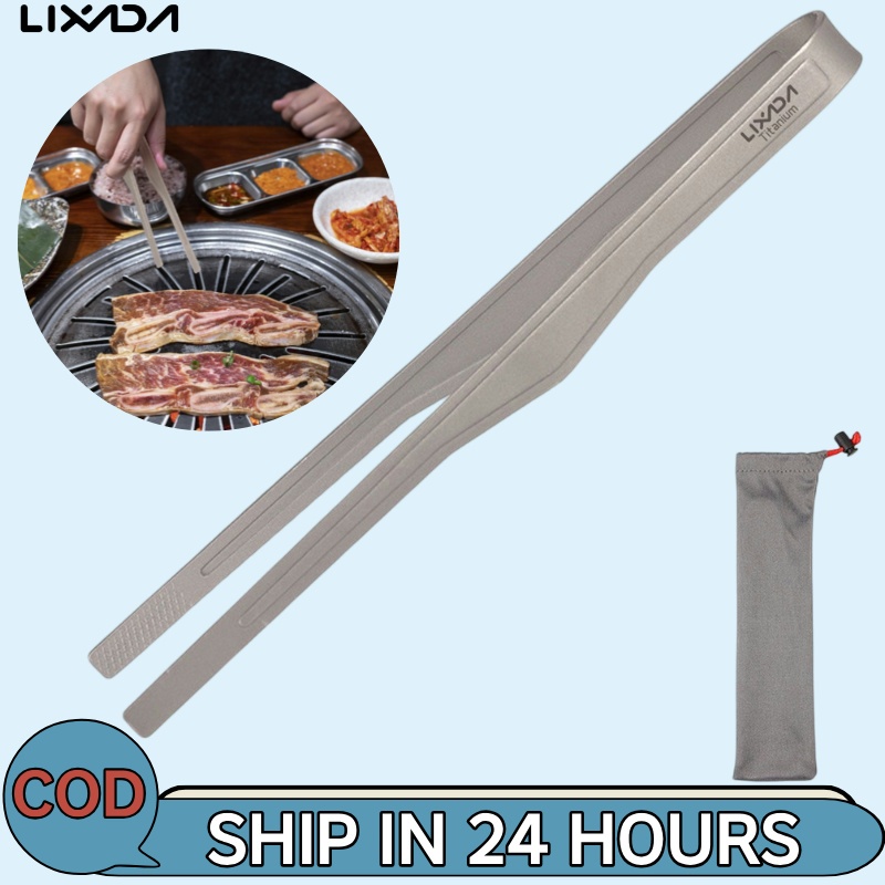 Lixada Titanium Tongs Clip BBQ Grilling Tool Lightweight Outdoor Camping Backpacking Hiking Cookware