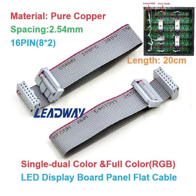 16 Pin จอแสดงผล LED สายแบน 20 ซม.สีคู่และสีเต็ม (RGB) แผงบอร์ด LED สายริบบิ้น LED หน้าจอสายเคเบิลข้อมูล LED Signage LED Video Wall Matrix ป้าย FC Plantrative Vulcan FPC2.54 มม.