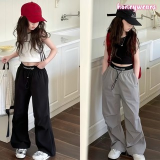 honeywears⚡️พร้อมส่ง⚡️กางเกงขายาวเด็กผู้หญิง กางเกงทรงตรง มีเชือก ลำลองแฟชั่น สไตล์เกาหลี ฤดูร้อน ไซส์ 120-160