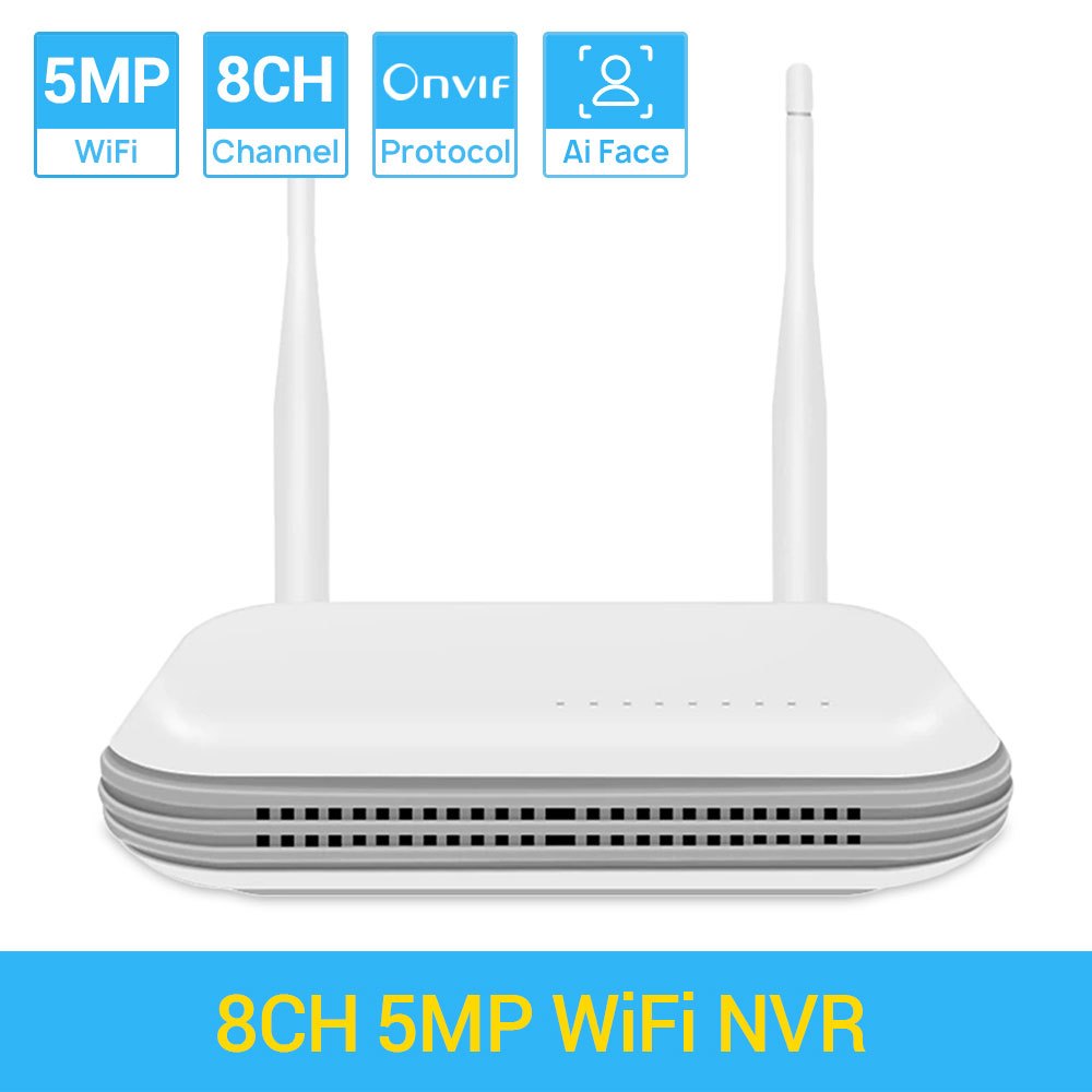 Hamrol H.265 ไร้สาย/แบบมีสาย NVR 8CH 5MP Face Detection RJ45 Motion Detection สี Night Vision XMEYE