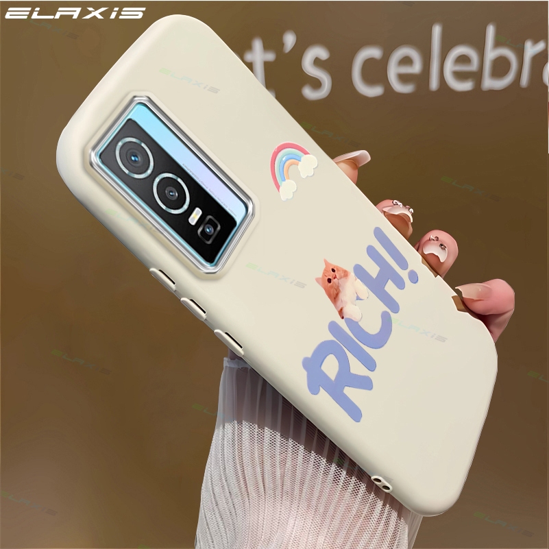 Elaxis สําหรับ VIVO Y76 5G เคสโทรศัพท์ส่วนบุคคลน่ารัก RICH Rainbow Cat เลเซอร์เลนส์กรอบกันกระแทกซิลิโคนอ่อนนุ่มปกหลัง ES011