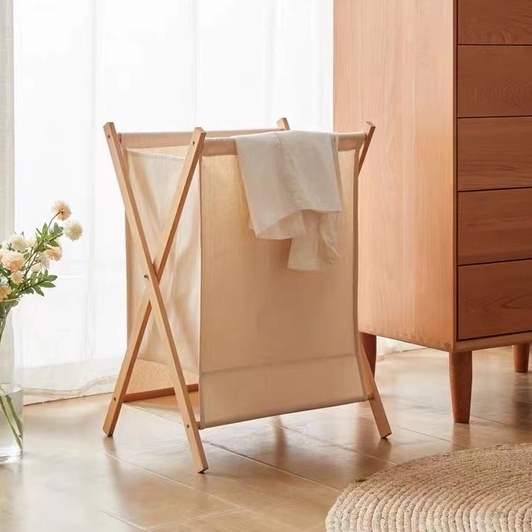 สต็อกพร้อม SONDER ไม้ไผ่ไม้ X-frame ซักรีดขัดขวาง พร้อมฝาปิดพับเสื้อผ้าสกปรกตะกร้าซักผ้าพับเก็บสําหรับครัวเรือน