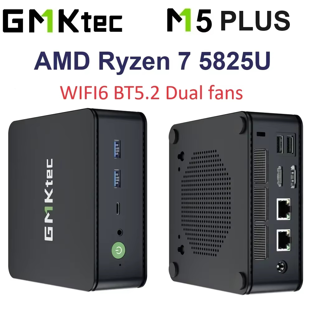 GMKtec MINI PC M5 Plus R7 582U Wins 11 Pro DDR4 3200Mhz NVME SSD PCIE 3.0 Wifi6 BT5.2 พัดลมคู่ 2*2.5