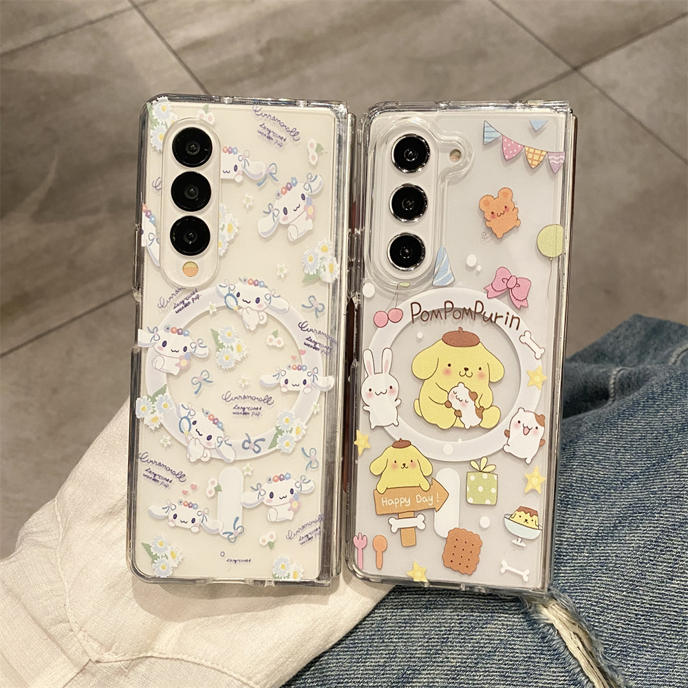 แม่เหล็กที่แข็งแกร่ง PC ขอบนุ่ม Cinnamoroll พุดดิ้งสุนัข Samsung Galaxy Z Fold6 5 4 3 เคสโทรศัพท์มือถือ.