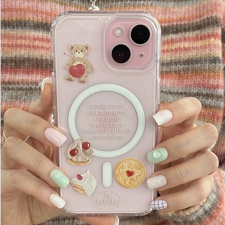 เคสป้องกันรูปแบบขนมเชอร์รี่หมีสําหรับ iPhone 15pro 15promax 14 14promax 14pro 16 pro max 16 plus