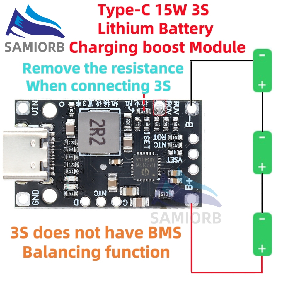 โมดูลชาร์จแบตเตอรี่ลิเธียม Type-C USB 2 3S BMS 15W 8.4V 12.6V 1.5A พร้อมตัวบ่งชี้