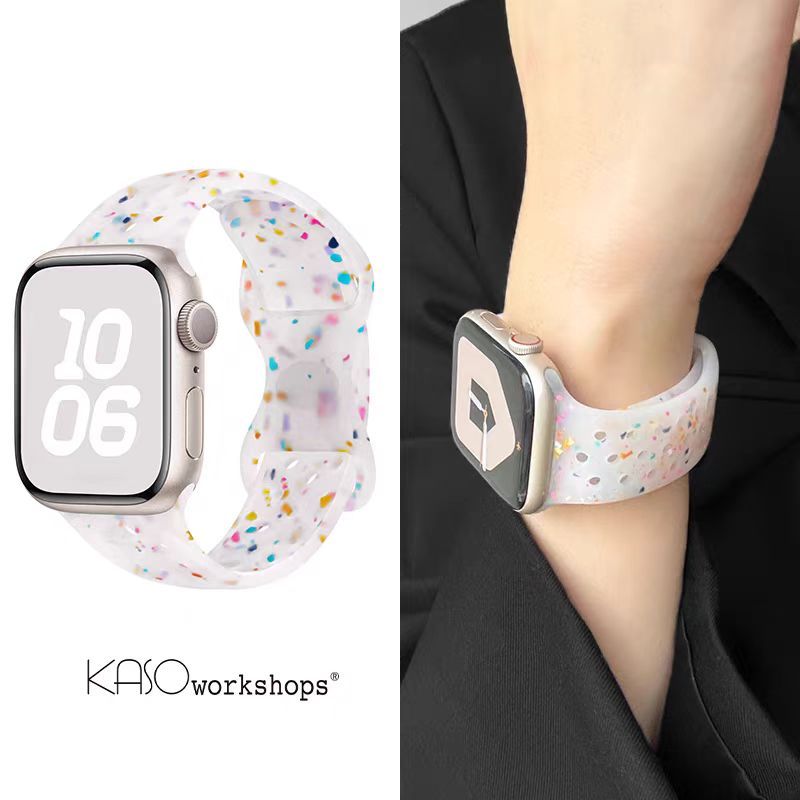 NewJelly สีชิปซิลิโคนนุ่มสําหรับ iWatch Ultra 10 9 8 7 6 5 4 3 2 1 SE รูระบายอากาศ ใส่สบาย สายรัดข้อมือ 38/42/40/44/45/49 มม.