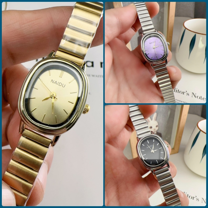 【กล่องนาฬิกาฟรี】NAIDU นาฬิกาผู้หญิง 1022 แฟชั่น แถบสแตนเลส รูปไข่ นาฬิกา