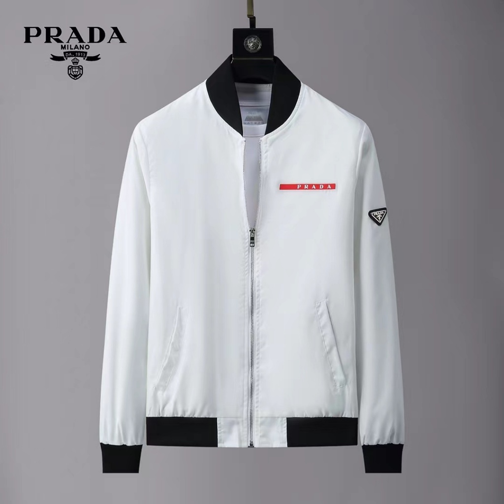 Prada เสื้อแจ็คเก็ตทรงสามเหลี่ยมผู้ชายสไตล์ใหม่