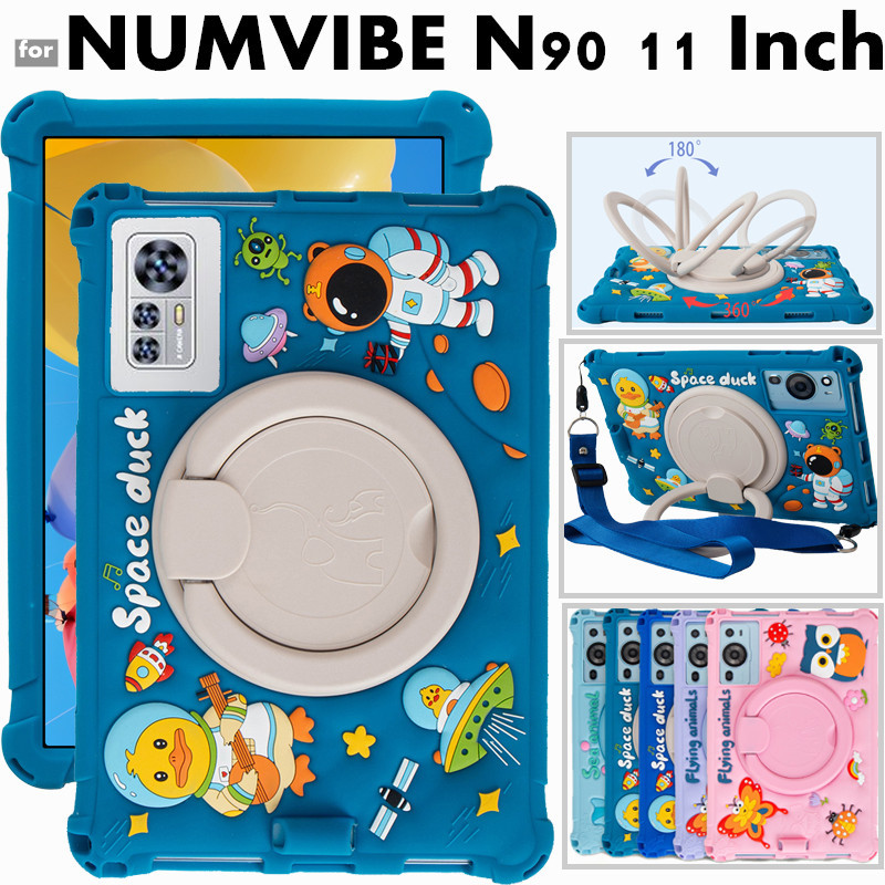 for NUMVIBE N90 N 90 11 Inch 360 Degree Rotating Cute Cartoon Shockproof Soft Silicone Protective Sleeve Stand Cover