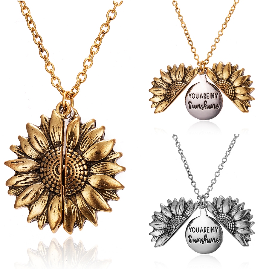 Jushi You Are My Sunshine Sunflower Openable จี้สร้อยคอวันหยุดของขวัญผู้ชายผู้หญิง Jewellery