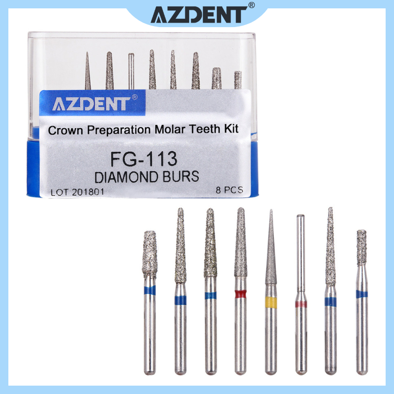 8ชิ้น | Dental Diamond Bur FG Crown เตรียมชุดฟันกราม FG-113