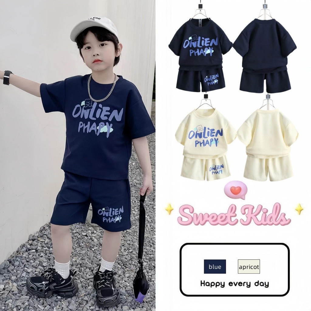 SweetKids พร้อมส่งจากกทม🌸ชุดเซ็ทแฟชั่นเด็กผู้ชาย🍓เสื้อผ้าคอกลมแขนสั้นกางเกงขาสั้น พิมพ์ลายน่ารัก ลำลอง 2ชิ้น สไตล์เกาหลี