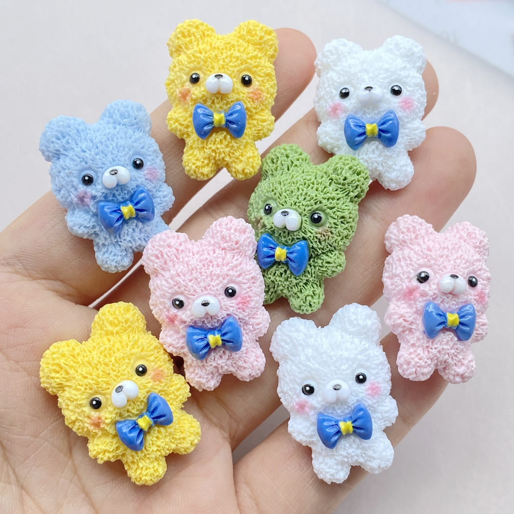 ชุด10ชิ้นน่ารักเรซิ่นการ์ตูนโบว์ผูกหมีน้อยชุด/ตัวละคร/ระบายสี/3ง/ตกแต่งแบน/งานฝีมือ