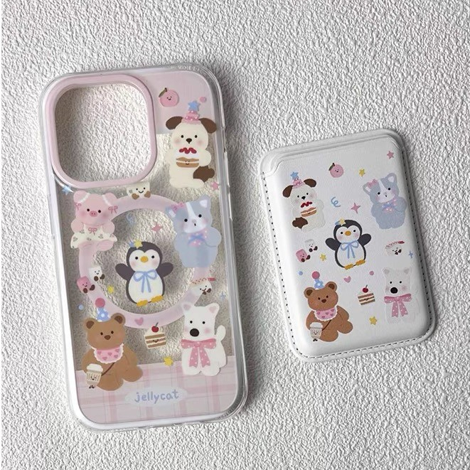 เคสป้องกันลายหมีเพนกวินลายสก๊อตสีชมพูเหมาะสําหรับ iPhone15pro 15promax 14 14promax 14pro 16 pro max 16 plus
