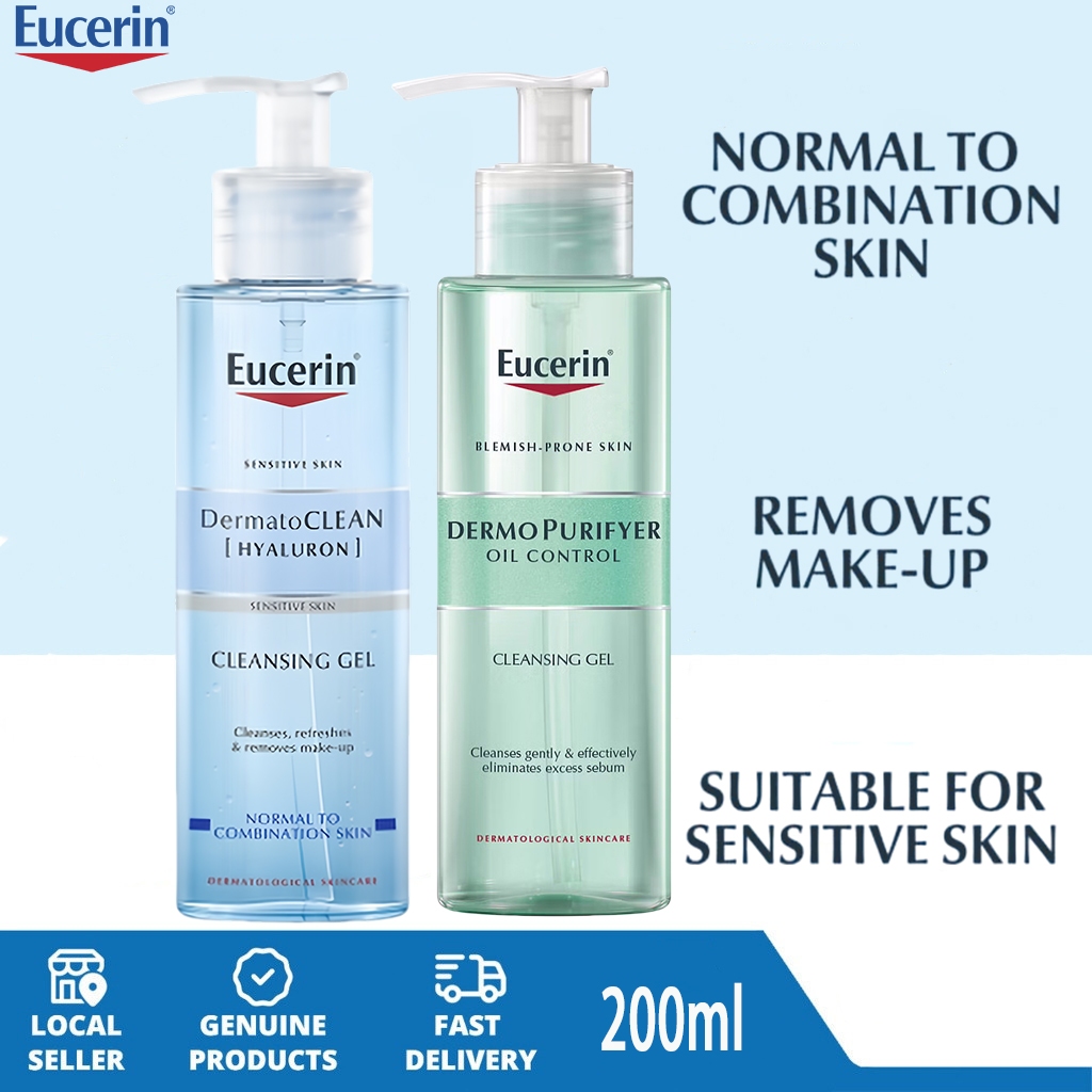 Eucerin DermatoCLEAN Refreshing Cleansing Gel 200ml | Face Wash | Cleanser | Dry & Sensitive | Hyaluronic Acid | Derma Skincare | Face Skincare ยูเซอริน เจลล้างหน้า เหมาะสำหรับผิวบอบบาง แพ้ง่าย