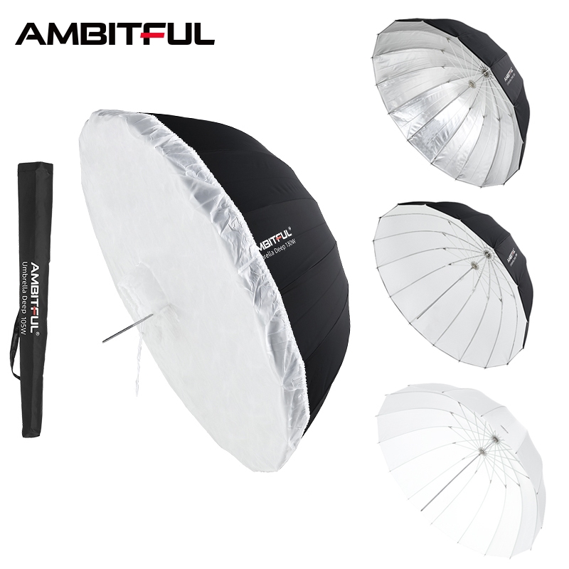 Ambitful 130 ซม.ลึก Parabolic สีดําเงินสีขาวสะท้อนแสงร่มสตูดิโอแสงร่ม Diffuser ฝาครอบผ้า