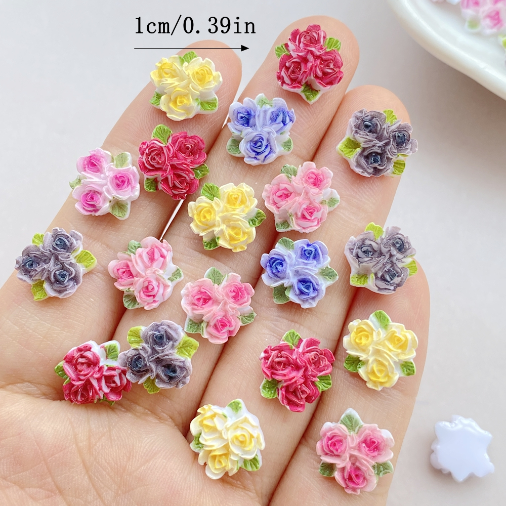 ยี่ห้อใหม่ 50 ชิ้น 3D Rose รูปแบบเรซิ่นตกแต่งเล็บ DIY