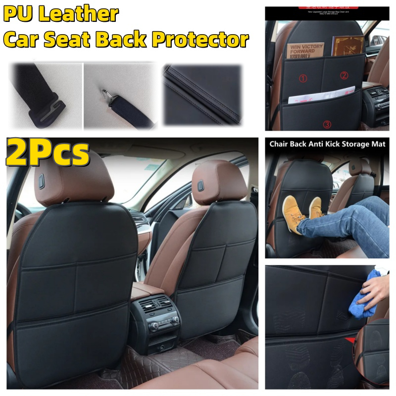 หนัง PU รถ Seatback Protector พร้อม Organizer กระเป๋ารถด้านหลังเด็ก Anti Kick Pad ฟองน้ําบรรจุกันน้ํารถ Anti-สกปรกเก็บแผ่นป้องกัน