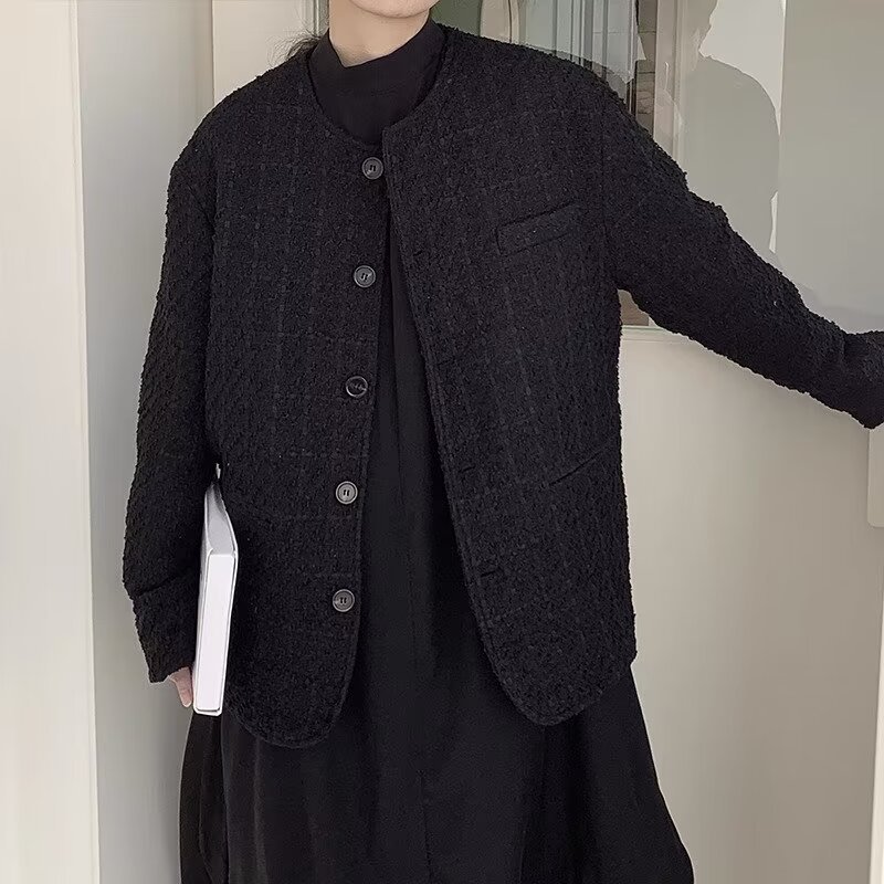 เวอร์ชั่นเกาหลี Niche Retro Collarless สูทผู้ชายออกแบบแฟชั่น High-End เสื้อผู้ชาย m-3xl