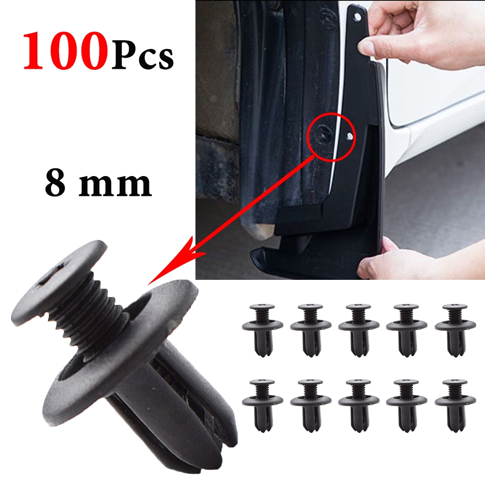 100pcs รถ 8 มม.คลิป Fastener สกรูกันชน Mud Fender แผงประตู Rivet Trim Universal Toyota BYD รถอุปกรณ์เสริม