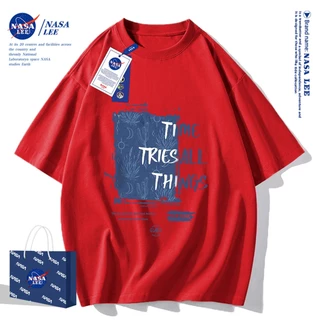 เสื้อยืดแขนสั้นผ้าฝ้ายคอตตอนลาย NASA รุ่นใหม่สำหรับฤดูร้อน 2024 แบบหลวมและระบายอากาศได้ดี