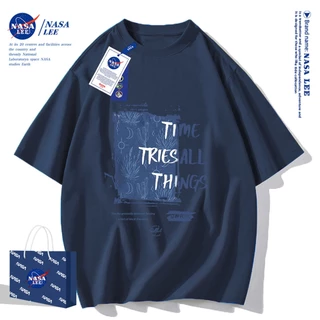 เสื้อยืดแขนสั้นผ้าฝ้ายคอตตอนลาย NASA รุ่นใหม่สำหรับฤดูร้อน 2024 แบบหลวมและระบายอากาศได้ดี