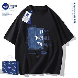 เสื้อยืดแขนสั้นผ้าฝ้ายคอตตอนลาย NASA รุ่นใหม่สำหรับฤดูร้อน 2024 แบบหลวมและระบายอากาศได้ดี