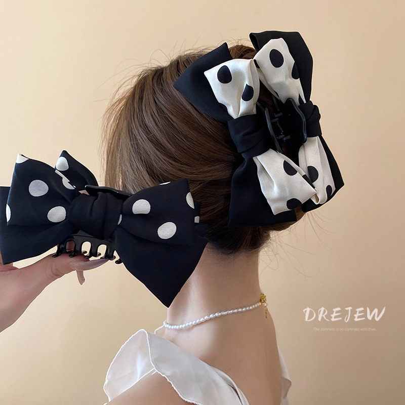 DREJEW เดรเจว คลิปโบว์ลายจุดสีดําและสีขาวหลายชั้นกิ๊บติดผมด้านหลังหัวผมฉลามคลิปสไตล์เกาหลีเรียบง่ายสไตล์หวานและเย็นเครื่องประดับผม