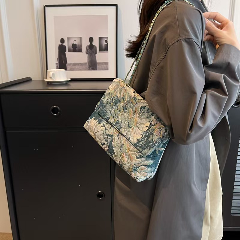 [GHGl] Monet Oil Painting Bag Female Bag Large Capacity Handbag Simple All-Match One-Shoulder Tote Bag