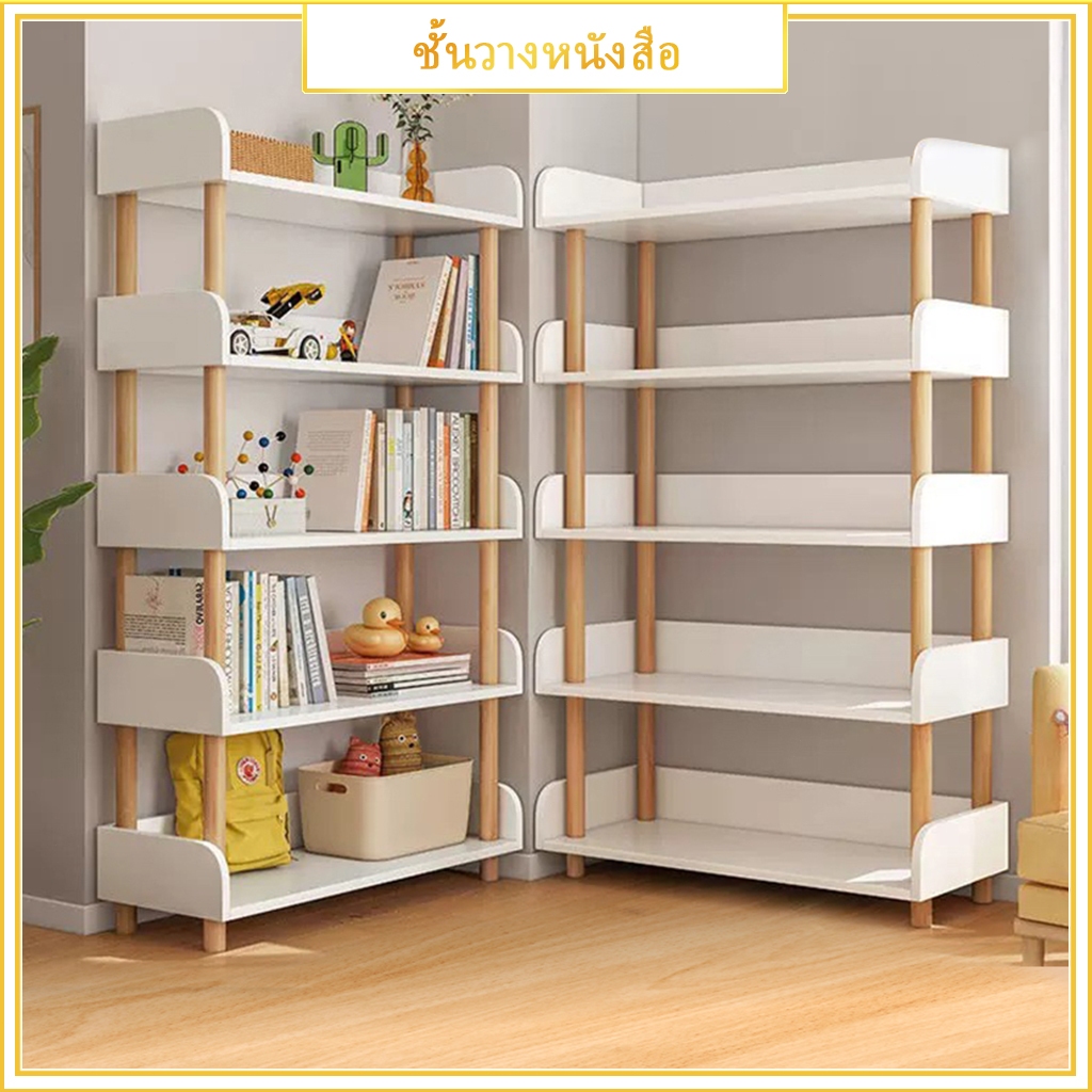 ชั้นวางหนังสือ ทำจากไม้ มีรั้วกั้น สามารถรับน้ำหนักได้100KG ติดตั้งง่าย หลายชั้น ชั้นวางของใส่ของ