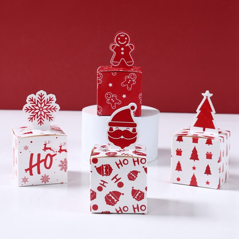 24 ชิ้นสีแดงสีขาวคริสต์มาสกล่องขนมต้นคริสต์มาส Gingerbread Man ออกแบบ Party กล่องสําหรับ Merry Christmas Party Supplies ตกแต่ง Xmas
