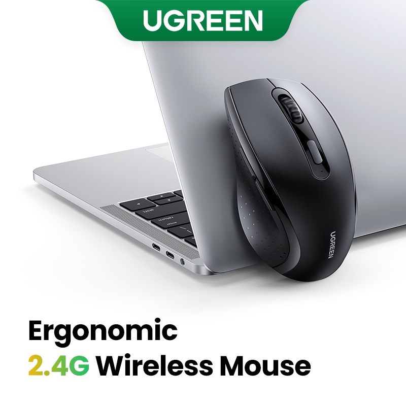 Ugreen เมาส์ไร้สาย 2.4G Full-size Ergonomic Design 800/1200/1600 DPI 6 ปุ่มเสียงต่ําคลิก 10M Transmi