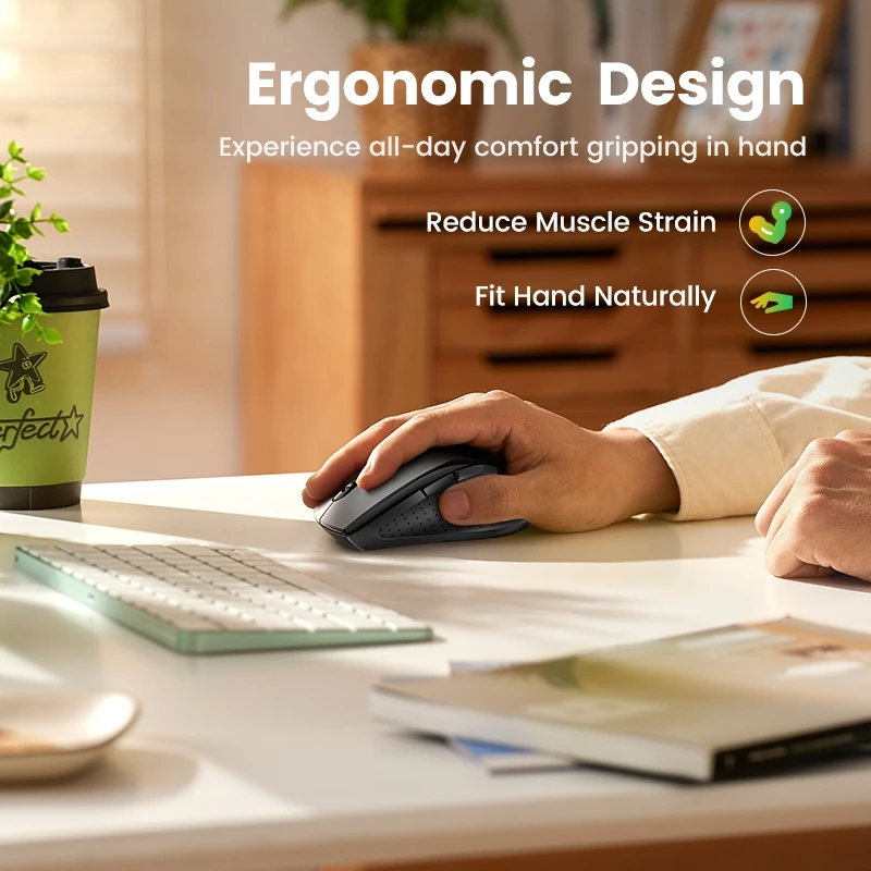 Ugreen เมาส์ไร้สาย 2.4G Full-size Ergonomic Design 800/1200/1600 DPI 6 ปุ่มเสียงต่ําคลิก 10M Transmit เข้ากันได้กับ Windows 11/10/8.1/7 mac OS Linux thumbnail 4