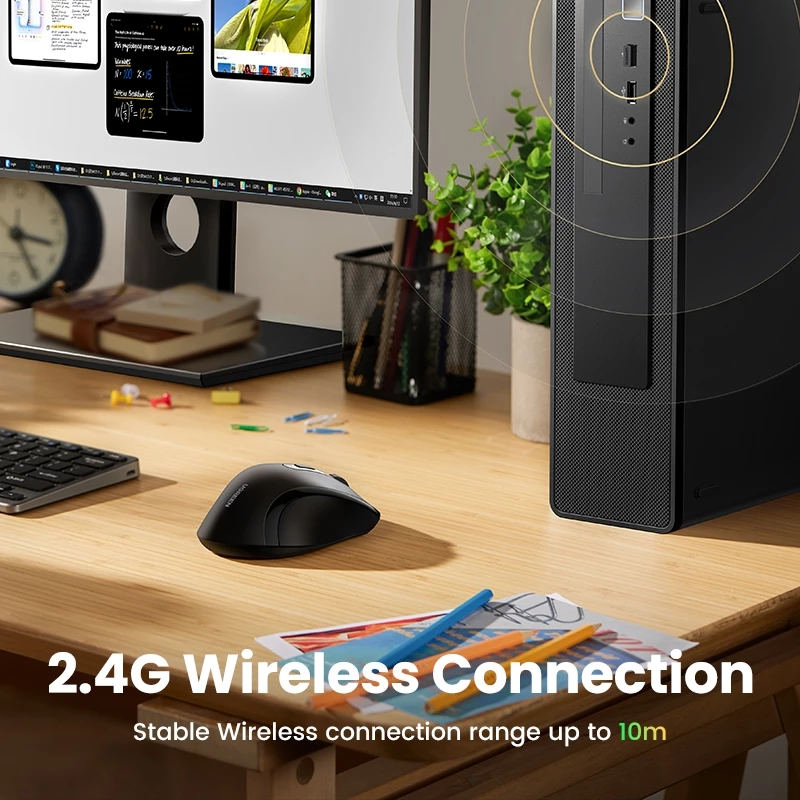 Ugreen เมาส์ไร้สาย 2.4G Full-size Ergonomic Design 800/1200/1600 DPI 6 ปุ่มเสียงต่ําคลิก 10M Transmit เข้ากันได้กับ Windows 11/10/8.1/7 mac OS Linux thumbnail 6