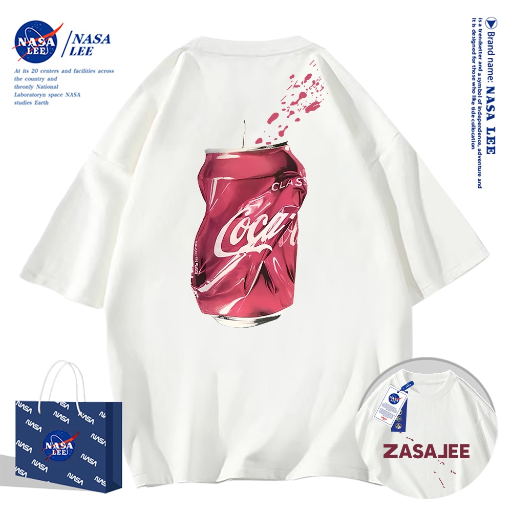 เสื้อยืดแขนสั้นผ้าฝ้ายคอตตอนลาย NASA รุ่นใหม่สำหรับฤดูร้อน 2024 แบบหลวมและระบายอากาศได้ดี