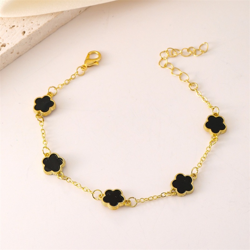 แฟชั่นห้าดอกไม้สร้อยข้อมือโคลเวอร์ 18k Gold Plated Lucky สําหรับผู้หญิง ของขวัญเครื่องประดับ