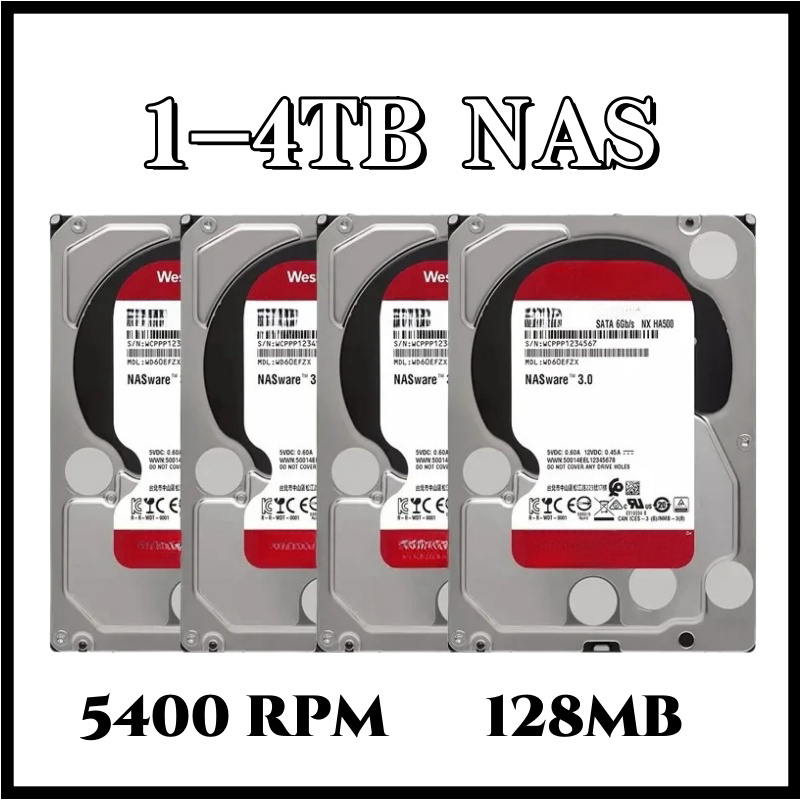 1tb/2tb/3tb/4tb ใหม่ Red Plus NAS ฮาร์ดไดรฟ์ภายใน HDD 5400 RPM, SATA 6 Gb/s, CMR, แคช 128 MB, 3.5