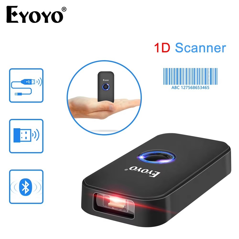 [ Limited time ]Eyoyo เครื่องสแกนบาร์โค้ดบลูทูธไร้สาย 1D 3-in-1 และสาย USB และเครื่องอ่านบาร์โค้ดไร้สาย 2.4G ทํางานร่วมกับ Windows Android iOS